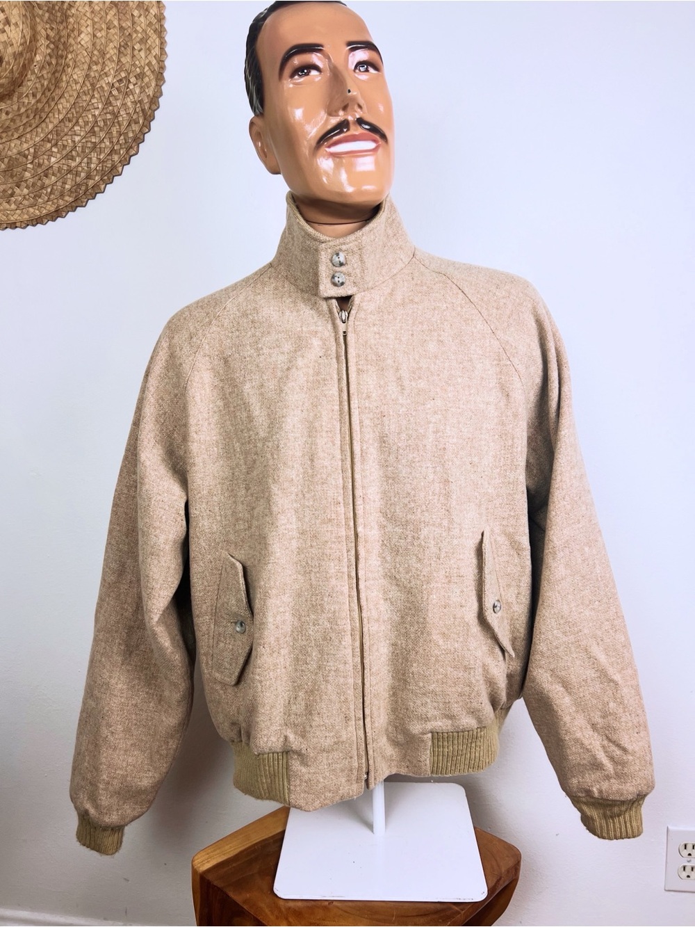 Derby of San Francisco Men’s 70’s Vintage Tan Western Wool Bomber Jacket 46 L